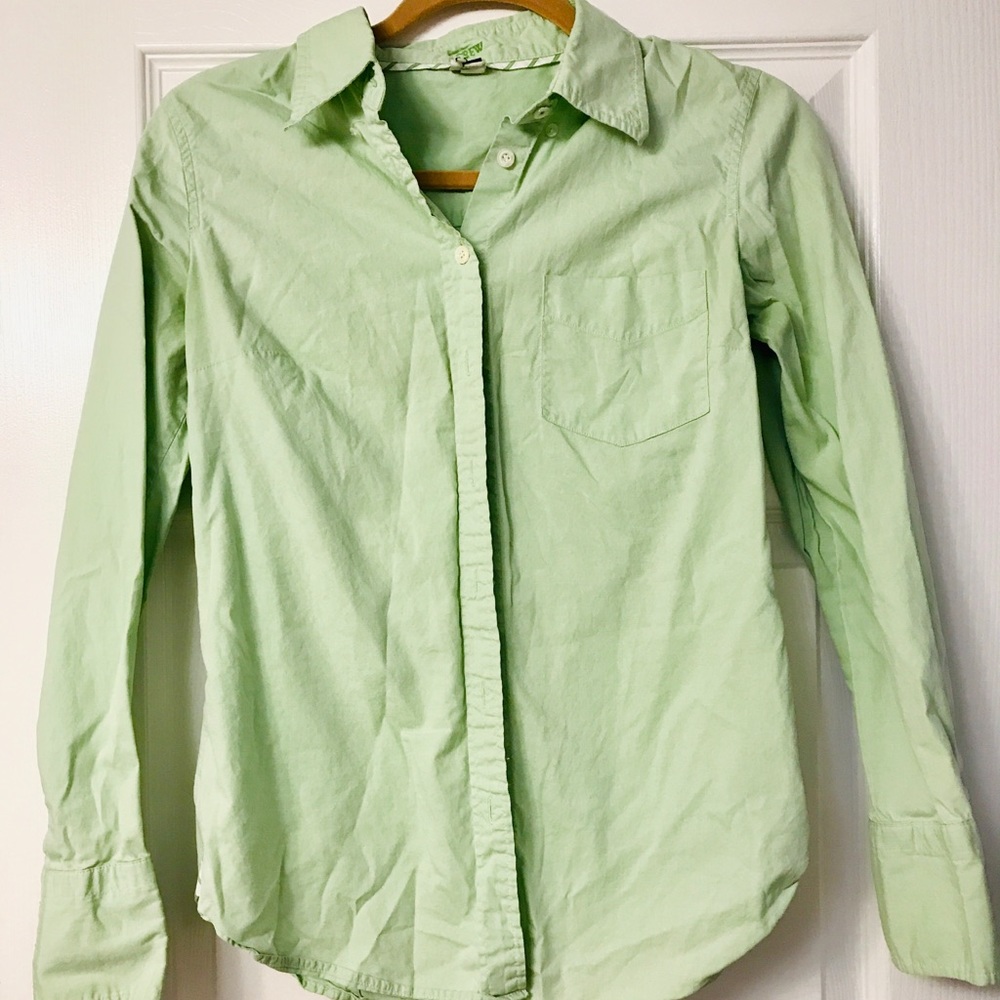 JCrew Slim Fit Green Button-Down Blouse